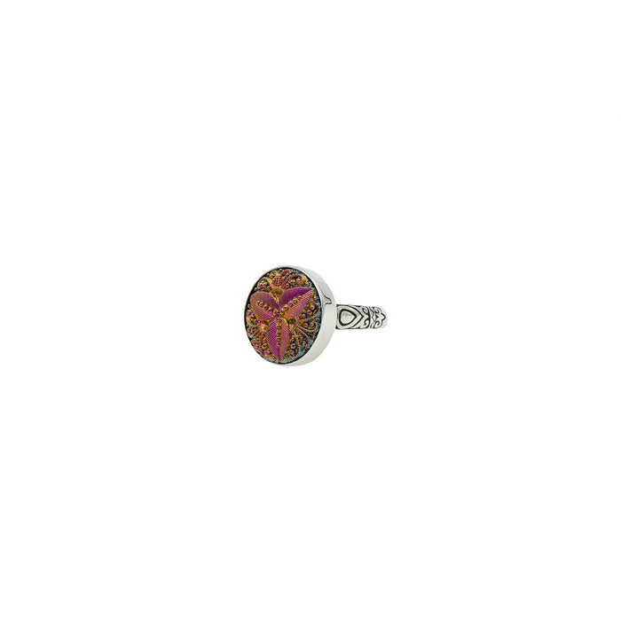 Celtic Purple Iridescent Button Ring