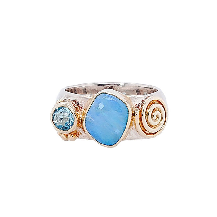 Opal & Blue Topaz Spiral Ring