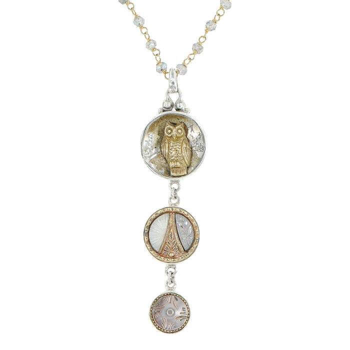 Owl Triple Drop Button Necklace