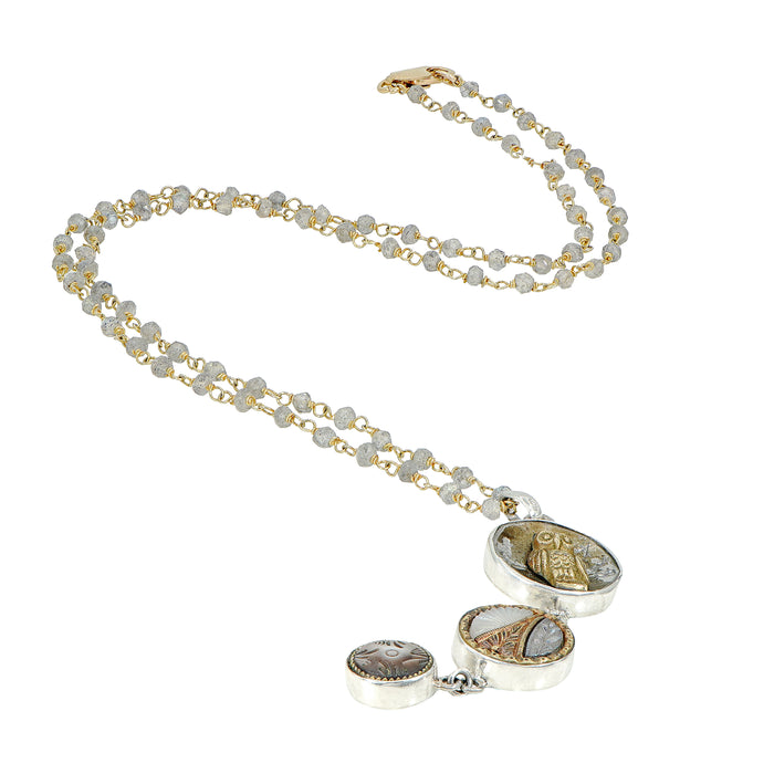 Owl Triple Drop Button Necklace