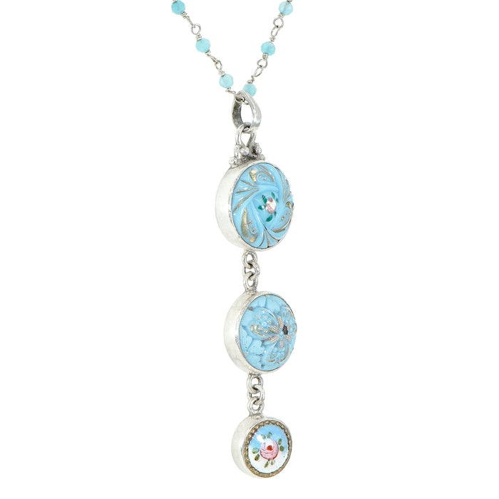 Blue Flower Button Drop Necklace