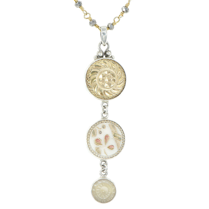 Victorian Triple Antique Button Drop Necklace