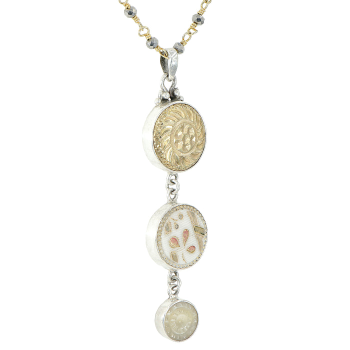 Victorian Triple Antique Button Drop Necklace