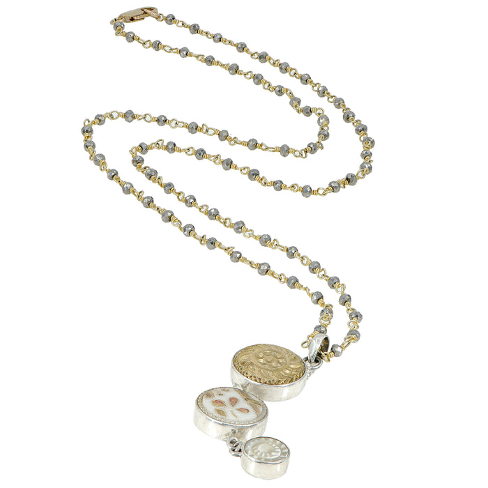 Victorian Triple Antique Button Drop Necklace