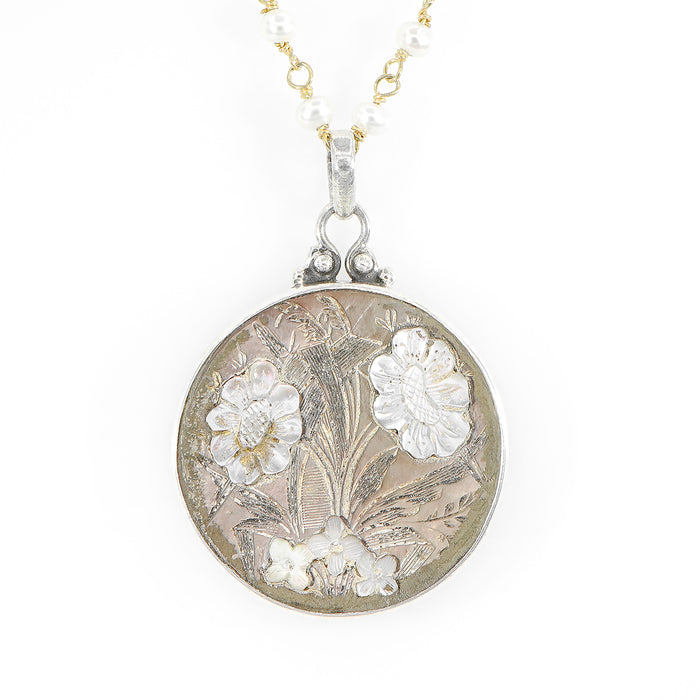 Antique Pearl Flower Button Necklace