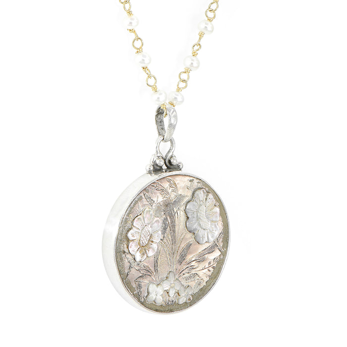 Antique Pearl Flower Button Necklace