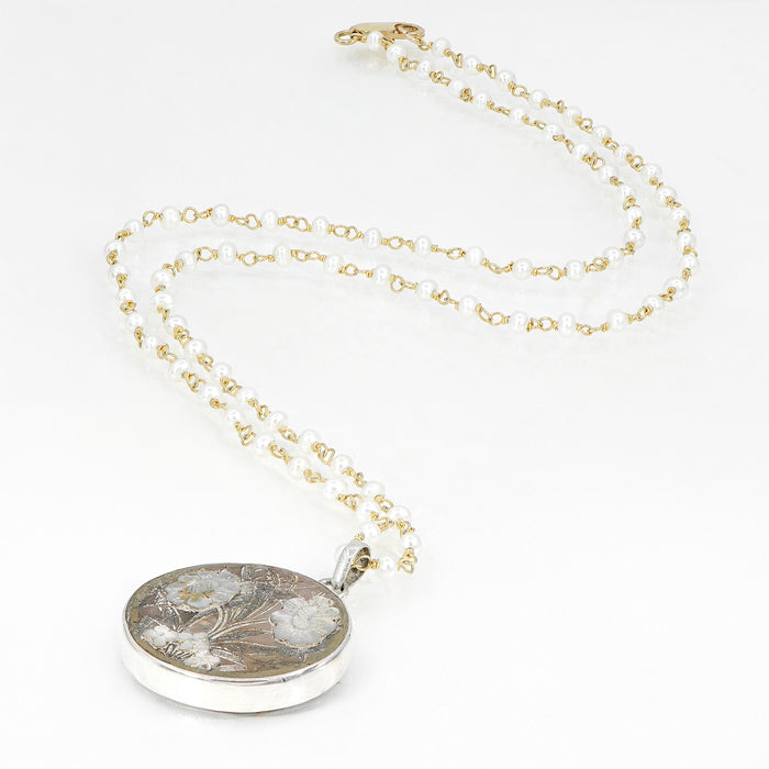 Antique Pearl Flower Button Necklace