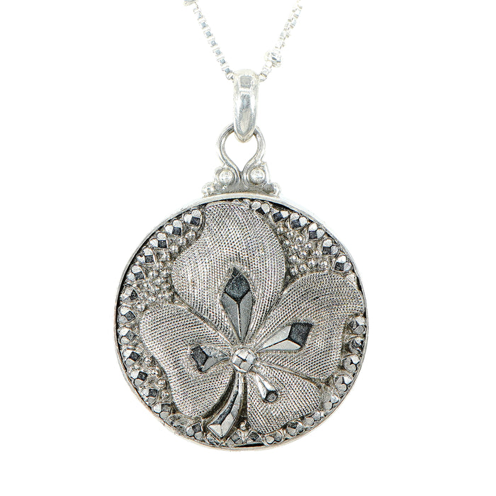 Victorian Shamrock Glass Button Necklace