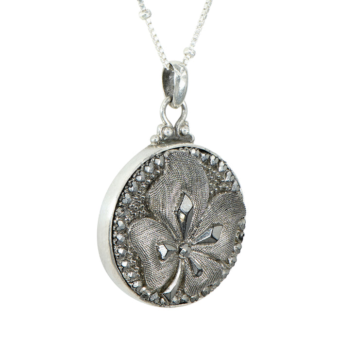 Victorian Shamrock Glass Button Necklace