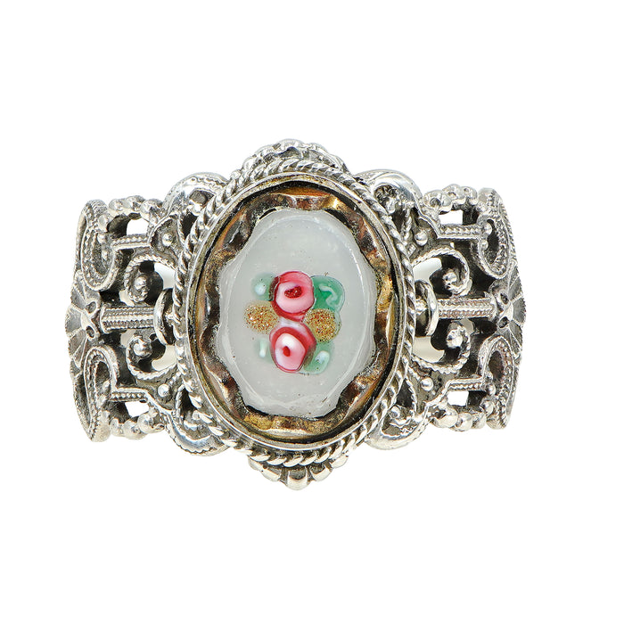 Victorian Floral Glass Button Ring