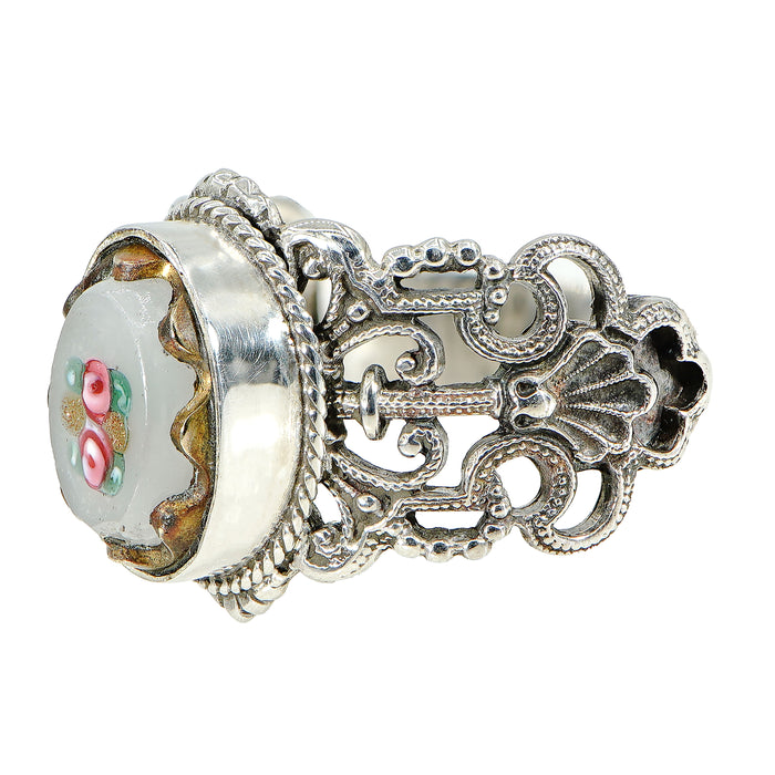Victorian Floral Glass Button Ring