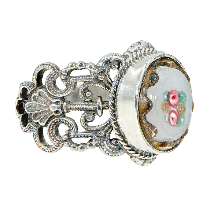 Victorian Floral Glass Button Ring