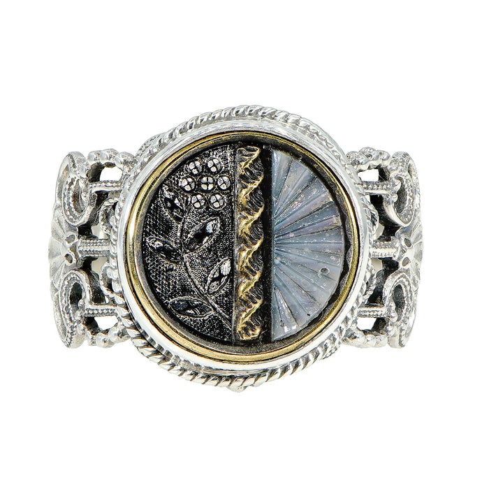 Victorian Glass & Metal Button Ring