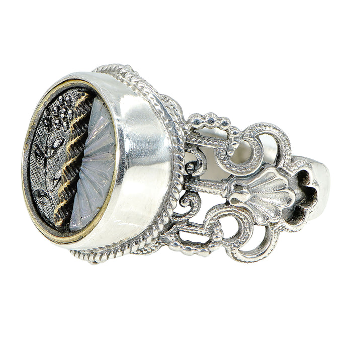 Victorian Glass  & Metal Button Ring
