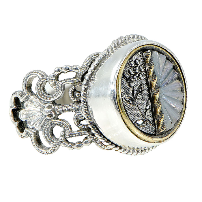 Victorian Glass  & Metal Button Ring