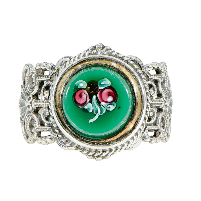Green Rose Antique Button Ring