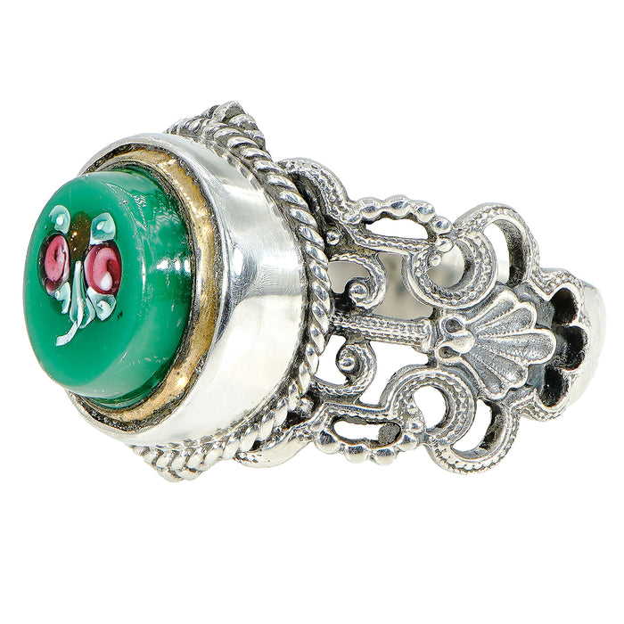 Green Rose Antique Button Ring