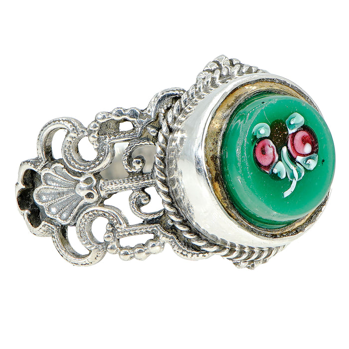 Green Rose Antique Button Ring