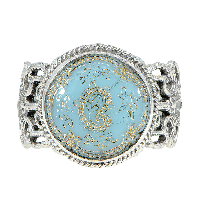 Victorian Blue Paisley Antique Button Ring