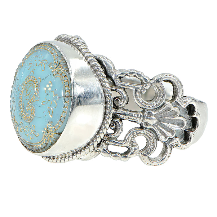 Victorian Blue Paisley Antique Button Ring