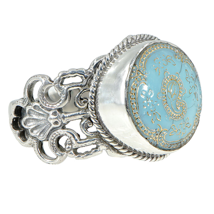 Victorian Blue Paisley Antique Button Ring