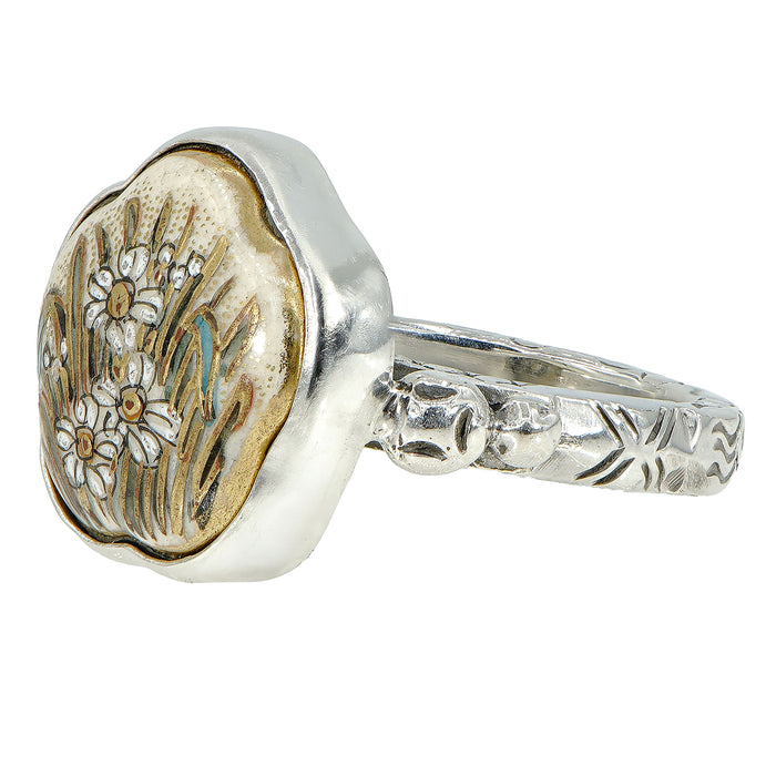 Satsuma Floral Button Ring