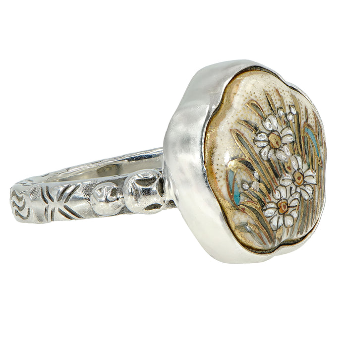 Satsuma Floral Button Ring