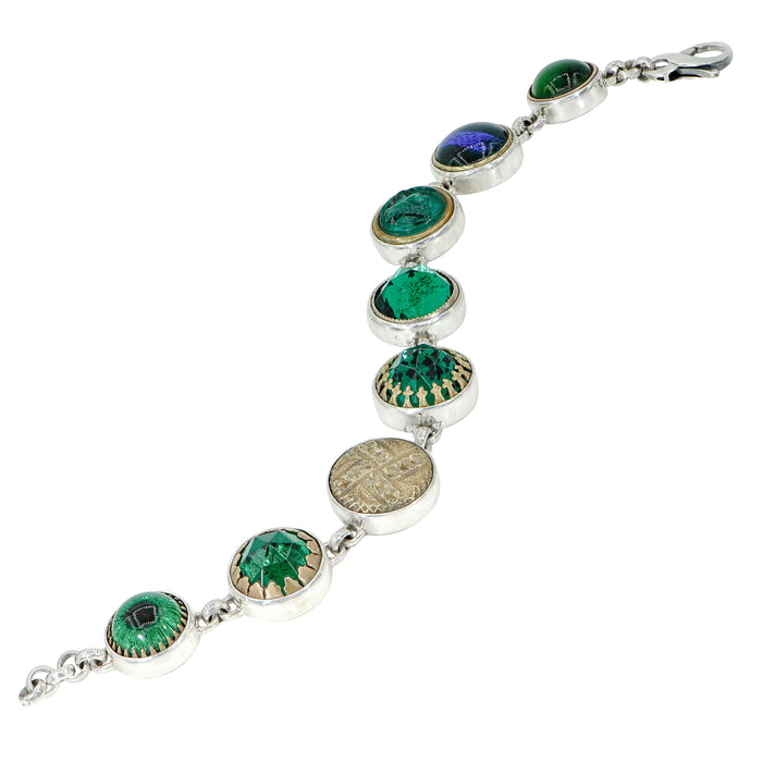 Green Porcelain & Glass Antique Button Bracelet