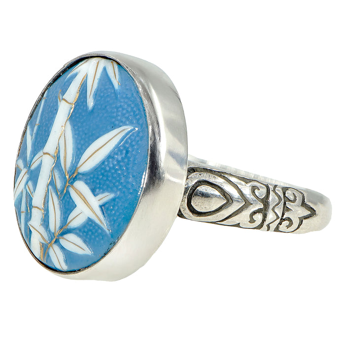 Blue & White Bamboo Satsuma Button Ring