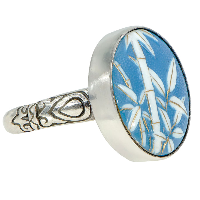 Blue & White Bamboo Satsuma Button Ring
