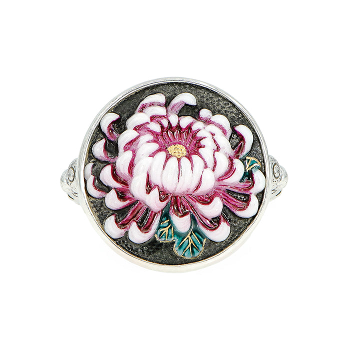 Pink Flower Button Ring