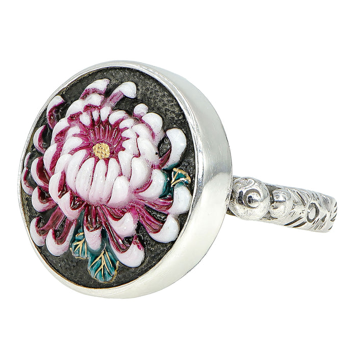 Pink Flower Button Ring