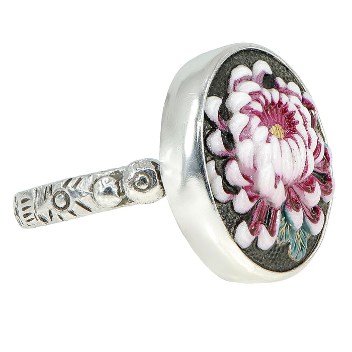 Pink Flower Button Ring