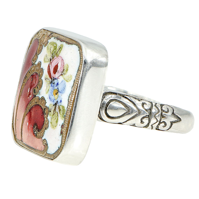 Victorian Hand Painted Floral Button Ring