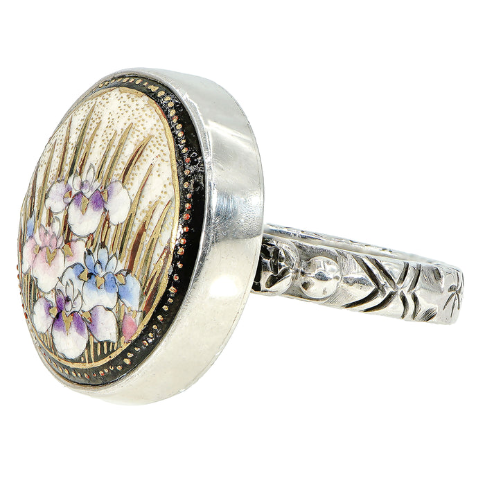 Antique Satsuma Floral Button Ring
