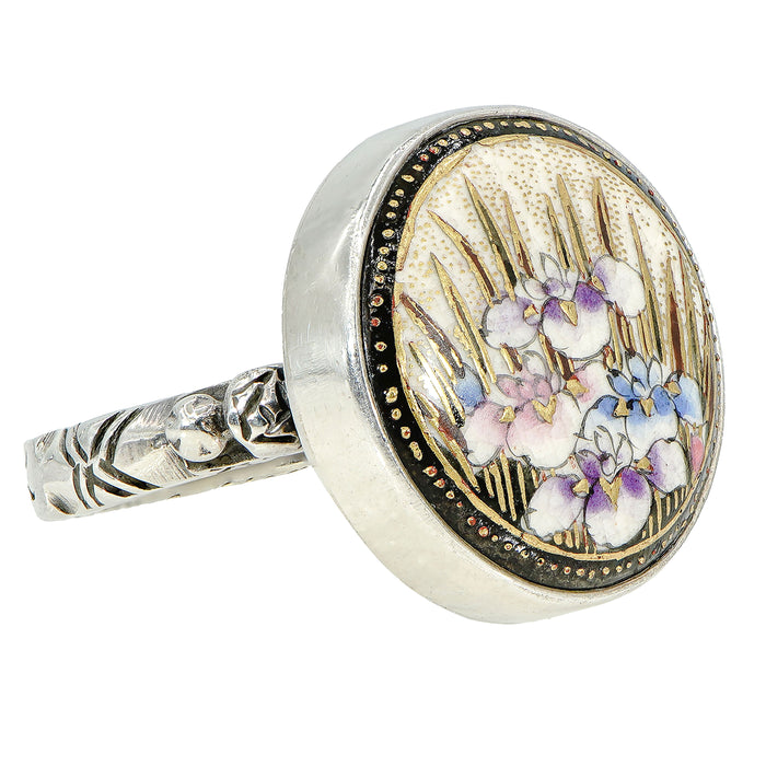 Antique Satsuma Floral Button Ring