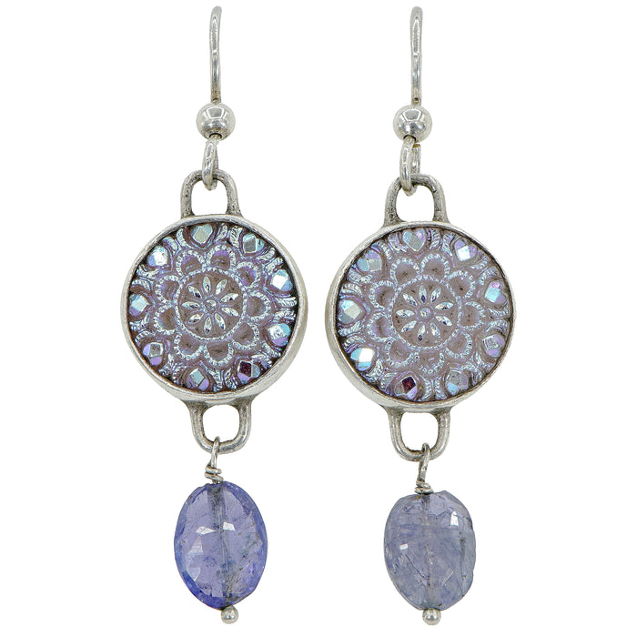 Lavender Luster Glass Button Earrings