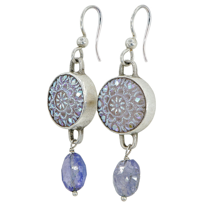 Lavender Luster Glass Button Earrings