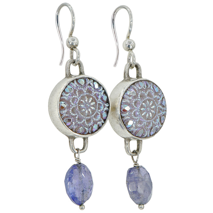 Lavender Luster Glass Button Earrings