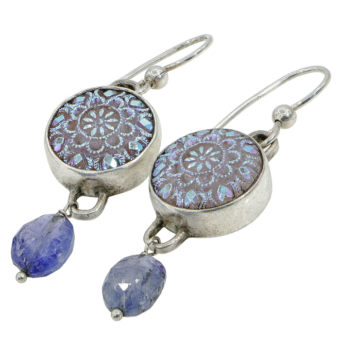 Lavender Luster Glass Button Earrings