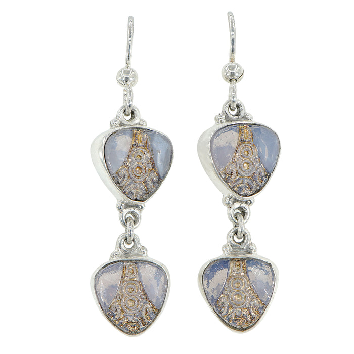 Double Drop Luster Glass Button Earrings