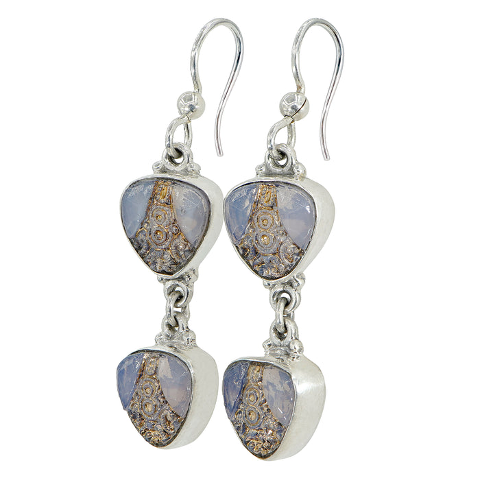 Double Drop Luster Glass Button Earrings