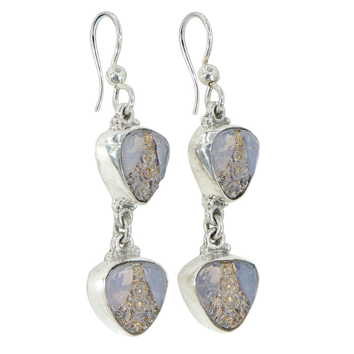 Double Drop Luster Glass Button Earrings