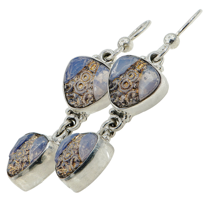 Double Drop Luster Glass Button Earrings