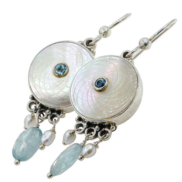 Victorian Carved Shell Pearl Button Earrings