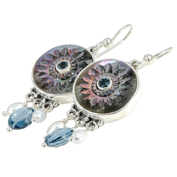 Carved Shell Button Earrings