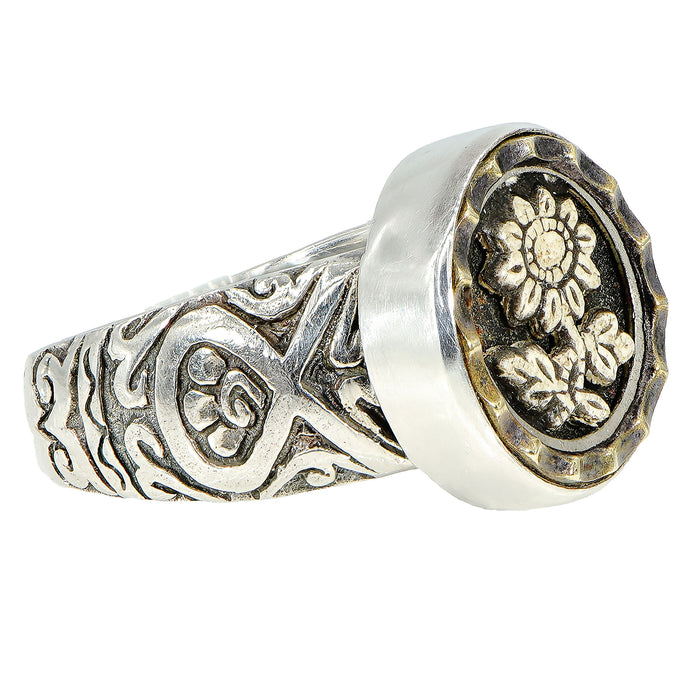 Victorian Daisy Ivoroid Button Ring