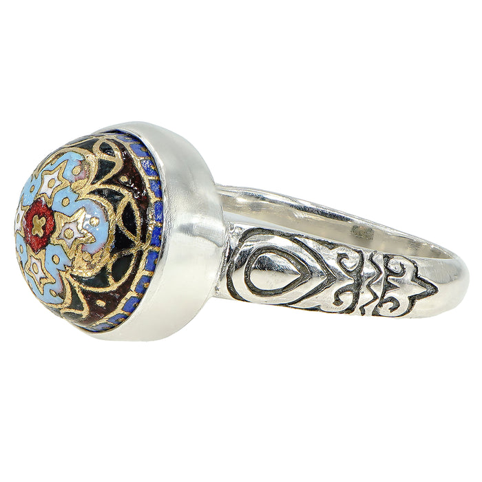 Victorian Antique Inlay Button Ring