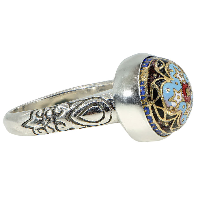 Victorian Antique Inlay Button Ring