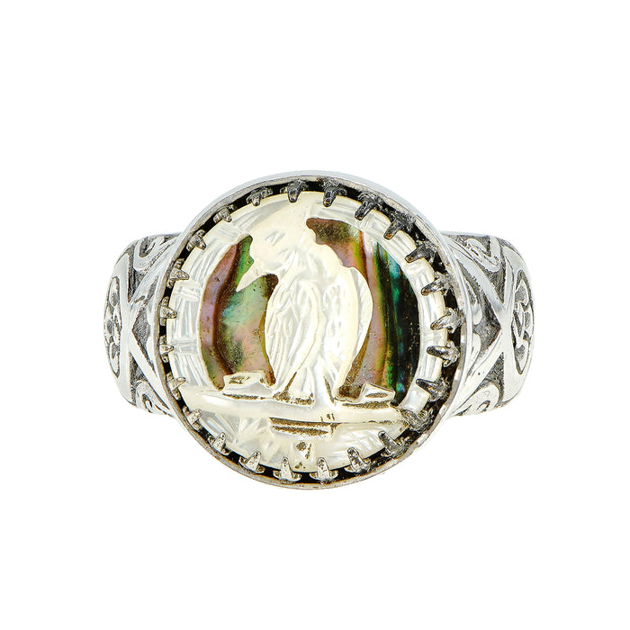 Antique Pearl & Shell Bird Button Ring